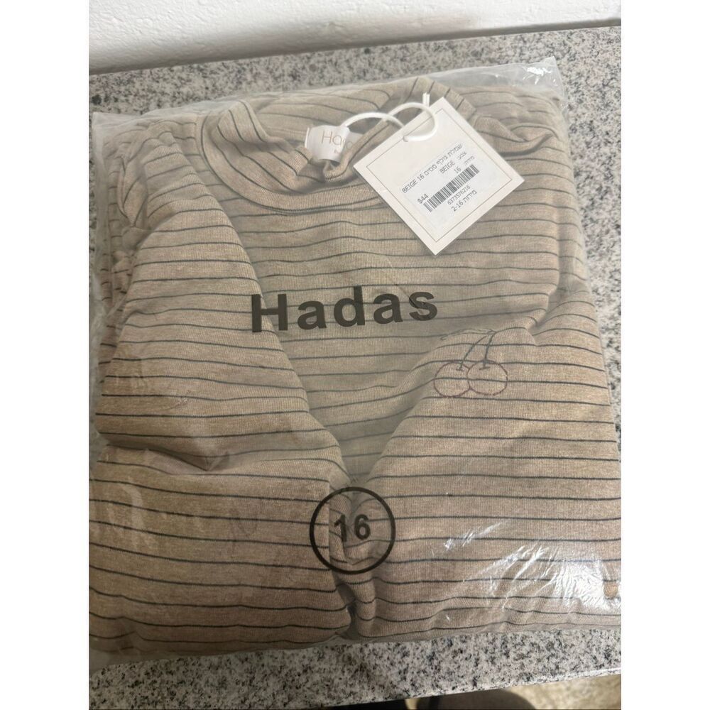 Hadas Girls Beige Striped Turtleneck Dress Size 16 Modest Minimalist NWT